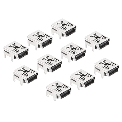 QUARKZMAN 5 Pins Mini USB Typ B Buchse x 10 Stück PCB-Montage-Lötsteckverbinder für USB-CD, Computer, [Silberton, Schwarz] von QUARKZMAN
