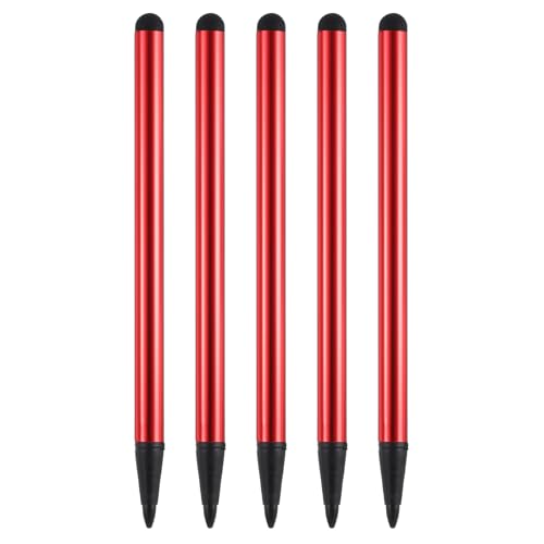 QUARKZMAN 5 Stück 2-in-1-Handy-Touchscreen-Stift, Resistiver Eingabestift, Aluminiumlegierung mit Widerstand, kapazitive Spitzen, universell, Rot von QUARKZMAN