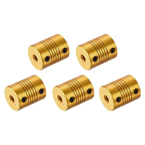 QUARKZMAN 5 Stück 6mm auf 6mm Aluminiumlegierung Wellenkupplung L24.5xD19.5 Flexibler Kuppler für Encoder und Motoren, Golden von QUARKZMAN