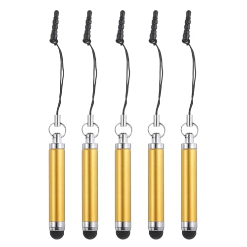 QUARKZMAN 5 Stück metallischer Stylus-Stift, einziehbare Mini-kapazitive Stifte aus Aluminiumlegierung für universelle alle Touchscreen-Geräte, Gelb von QUARKZMAN
