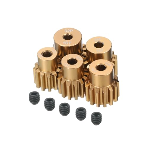 QUARKZMAN 5Stk 32DP M0.8 Motor Ritzel Getriebe 3.175mm Schaft 12T/13T/14T/15T/16T Gehärteten Ritzeln Getriebe Aluminum für 1/10 RC Modell Auto Gold Ton QUARKZMAN 5Stk 32DP M0.8 Motor Ritzel Getriebe 3.175mm Schaft 12T/13T/14T/15T/16T Gehärteten Ritzeln Getriebe Aluminum für 1/10 RC Modell Auto Gold Ton von QUARKZMAN