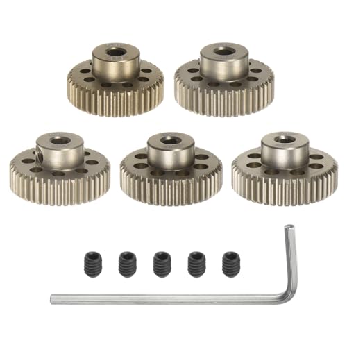 QUARKZMAN 64P Ritzel-Set 3,175 mm (1/8") Welle 41T 42T 43T 44T 45T aus Aluminiumlegierung mit Stufen für 1/10 RC Auto (5 Stück) von QUARKZMAN