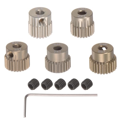 QUARKZMAN 64P Ritzel Set 3,175mm (1/8") Welle 21Z 22Z 23Z 24Z 25Z Aluminiumlegierung Motorritzel für 1/10 RC Auto (5 Stück) von QUARKZMAN