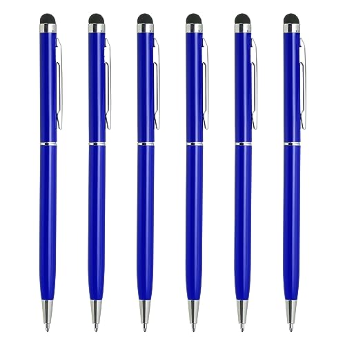 QUARKZMAN 6Stk Metall Stylus Stift Kugelschreiber 2 in 1 Universal Einziehbar Tinte Stift mit Stylus Spitzen für Alle Kapazitiven Touchscreen Geräte Dunkel Blau von QUARKZMAN