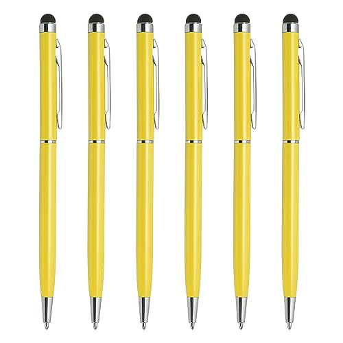 QUARKZMAN 6Stk Metall Stylus Stift Kugelschreiber 2 in 1 Universal Einziehbar Tinte Stift mit Stylus Spitzen für Alle Kapazitiven Touchscreen Geräte Gelb von QUARKZMAN
