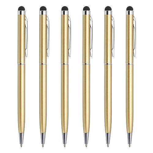 QUARKZMAN 6Stk Metall Stylus Stift Kugelschreiber 2 in 1 Universal Einziehbar Tinte Stift mit Stylus Spitzen für Alle Kapazitiven Touchscreen Geräte Gold von QUARKZMAN
