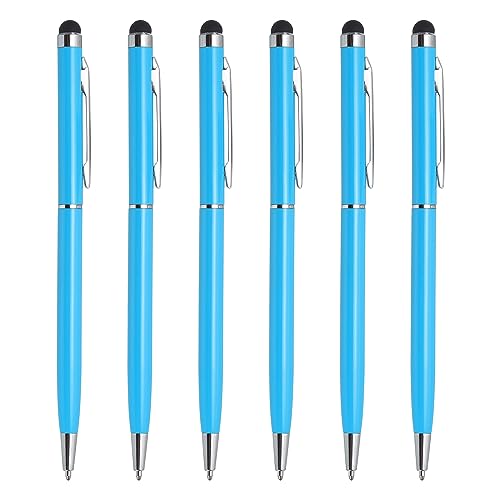 QUARKZMAN 6Stk Metall Stylus Stift Kugelschreiber 2 in 1 Universal Einziehbar Tinte Stift mit Stylus Spitzen für Alle Kapazitiven Touchscreen Geräte Hell Blau von QUARKZMAN