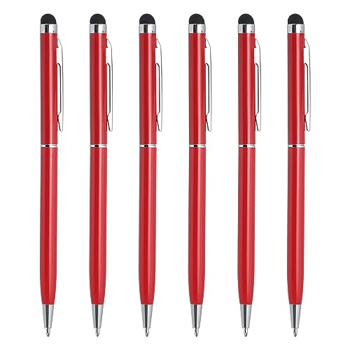 QUARKZMAN 6Stk Metall Stylus Stift Kugelschreiber 2 in 1 Universal Einziehbar Tinte Stift mit Stylus Spitzen für Alle Kapazitiven Touchscreen Geräte Rot von QUARKZMAN