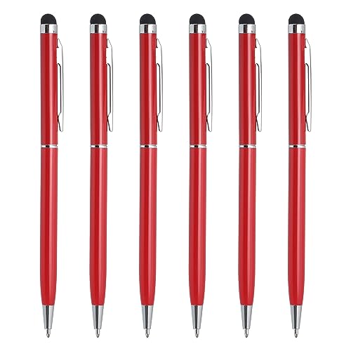 QUARKZMAN 6Stk Metall Stylus Stift Kugelschreiber 2 in 1 Universal Einziehbar Tinte Stift mit Stylus Spitzen für Alle Kapazitiven Touchscreen Geräte Rot von QUARKZMAN
