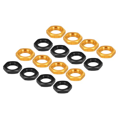 QUARKZMAN Aluminium 17mm RC Radmutter Gewinde M12x1,0mm Sechskant Radmuttern RC Radmutter für 1/8 RC Modellauto Lkw Geländewagen Aufgerüstete Teile Packung mit 16 (Gold & Schwarz) von QUARKZMAN