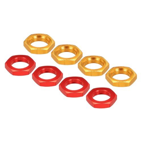 QUARKZMAN Aluminium 17mm RC Radmutter Gewinde M12x1,0mm Sechskant Radmuttern RC Radmutter für 1/8 RC Modellauto Lkw Geländewagen Aufgerüstete Teile Packung mit 8 (Rot & Gold) von QUARKZMAN
