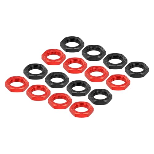 QUARKZMAN Aluminium 17mm RC Radmutter Gewinde M12x1,0mm Sechskant Radmuttern RC Radmutter für 1/8 RC Modellauto Lkw Offroad Auto Aufgerüstete Teile Packung mit 16 (Rot & Schwarz) von QUARKZMAN