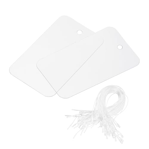 QUARKZMAN Hängeetiketten Wasserdichte Drähte Kunststoff PVC Versandanhänger für Geschenkanhänger Produktidentifikationsanhänger Außenkennzeichnung, 1,5x2,4 Zoll Transparent 50 Stück mit Seil von QUARKZMAN
