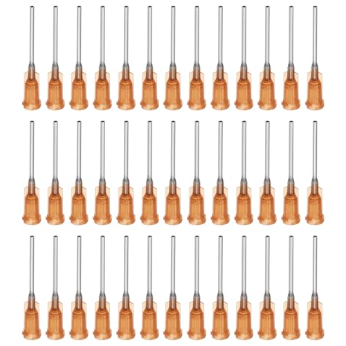 QUARKZMAN Industrielle stumpfe Spitzenkanüle 15G 1 Zoll Länge mit Luer Lock Schraubanschluss, Dosierkanüle für Flüssigklebepistole, 40 Stück (Bernstein) von QUARKZMAN