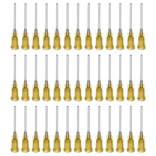 QUARKZMAN Industrielle stumpfe Spitzenkanüle 17G 1 Zoll Länge mit Luer Lock Schraubanschluss, Dosierkanüle für Flüssigklebepistole, 40 Stück (Gelb) von QUARKZMAN
