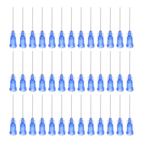 QUARKZMAN Industrielle stumpfe Spitzenkanüle 22G 1 Zoll Länge mit Luer Lock Schraubanschluss, Dosierkanüle für Flüssigklebepistole, 40 Stück (Blau) von QUARKZMAN