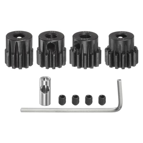 QUARKZMAN M1 Mod1 Pinion Getriebe Set 5mm Welle 11T 12T 13T 14T Motorgetriebe Gehärteter Stahl Ritzel Getriebe mit 3.17mm Kupplung für RC Auto (4Stk) von QUARKZMAN