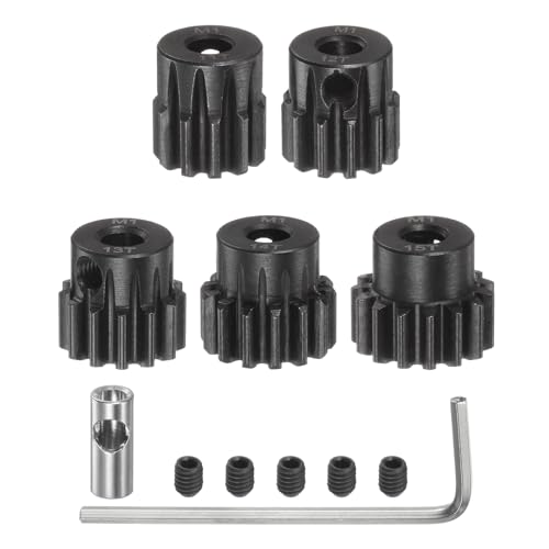 QUARKZMAN M1 Mod1 Ritzel Set 5mm Welle 11T 12T 13T 14T 15T Motorritzel aus gehärtetem Stahl mit 3,17mm Kupplung für RC Auto (5 Stück) von QUARKZMAN