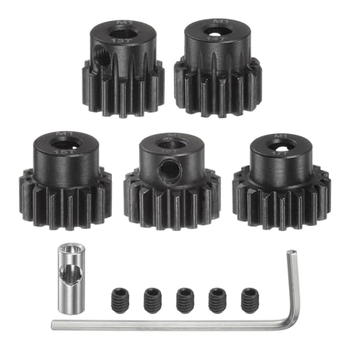 QUARKZMAN M1 Mod1 Ritzel Set 5mm Welle 13T 14T 15T 16T 17T Motorritzel aus gehärtetem Stahl mit 3,17mm Kupplung für RC Auto (5 Stück) von QUARKZMAN