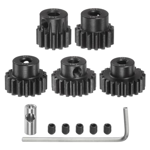 QUARKZMAN M1 Mod1 Ritzel Set 5mm Welle 13T 15T 17T 19T 21T Motorritzel aus gehärtetem Stahl mit 3,17mm Kupplung für RC Auto (5 Stück) von QUARKZMAN