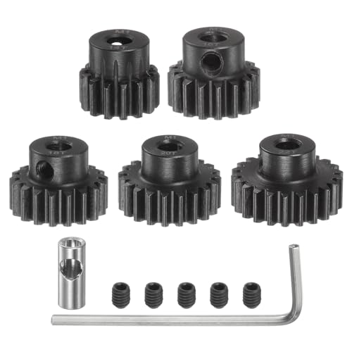 QUARKZMAN M1 Mod1 Ritzel Set 5mm Welle 14T 16T 18T 20T 22T Motorritzel aus gehärtetem Stahl mit 3,17mm Kupplung für RC Auto (5 Stück) von QUARKZMAN