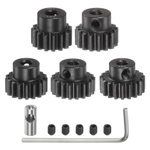 QUARKZMAN M1 Mod1 Ritzel Set 5mm Welle 15T 16T 17T 18T 19T Motorritzel aus gehärtetem Stahl mit 3,17mm Kupplung für RC Auto (5 Stück) von QUARKZMAN