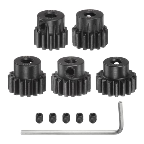 QUARKZMAN M1 Ritzel Set 5mm Welle 13T 14T 15T 16T 17T Motorritzel aus gehärtetem Stahl mit Stufe für RC Auto (5 Stück) von QUARKZMAN