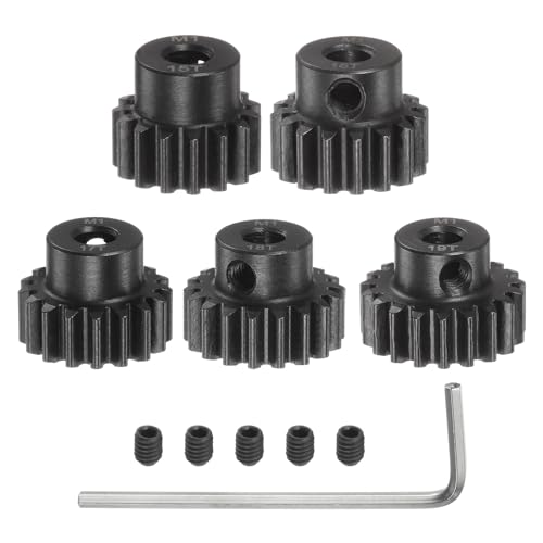 QUARKZMAN M1 Ritzel Set 5mm Welle 15T 16T 17T 18T 19T Motorritzel aus gehärtetem Stahl mit Stufe für RC Auto (5 Stück) von QUARKZMAN