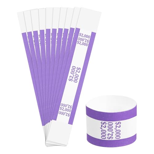 QUARKZMAN Pack of 50 Geldband-Bündel, selbstklebende Geldumschläge Geldbänder Geldbündel zur Organisation von Geldscheinen, 7,6x1,14 Zoll, Lila von QUARKZMAN