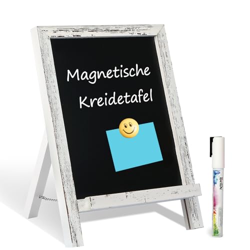 QUEENLINK Kreidetafel Magnetisch Blackboard 24.2×35.6cm Kreidetafel Aufsteller Klein Tafel zum Beschriften mit Weiß Holzrahmen Memoboard für Küche von QUEENLINK