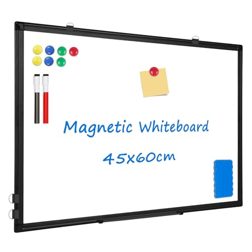 QUEENLINK Magnetisches Whiteboard, 45 x 60 cm, doppelseitig, schwarzer Aluminiumrahmen, trocken abwischbar, Whiteboard für Wand, Zuhause, Büro, Schule, mit Stiftablage von QUEENLINK