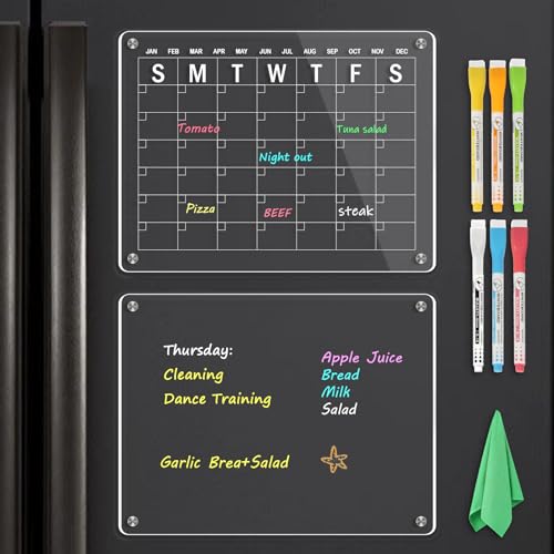 QUEENLINK Magnettafel Acryl Kalender für Kühlschrank, 2 Pack Kühlschrank Kalender 30 X 40 cm Monatsplaner Abwischbar für Familie, Haus, Küche von QUEENLINK
