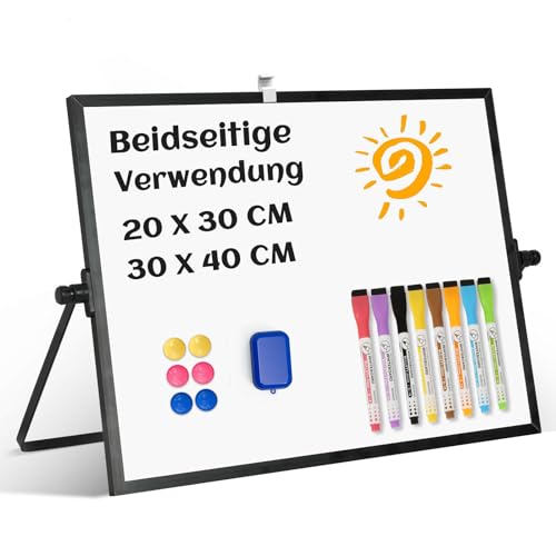 QUEENLINK Whiteboard Magnetisch, Beidseitige Verwendung Desktop Magnettafel klein, White Board Klein mit Ständer 30x40cm Schreibtafel Abwischbar von QUEENLINK