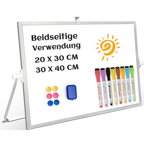 QUEENLINK Whiteboard Magnetisch, Beidseitige Verwendung Desktop Magnettafel klein, White Board Klein mit Ständer 30x40cm Schreibtafel Abwischbar von QUEENLINK