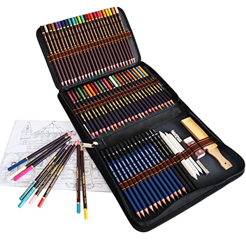 QUER Buntstifte Bleistift Set, 72-teiliges Kunstset enthalten Aquarell Buntstifte, Skizzenstifte, Ideales für Kinder Erwachsene Zeichnen, Skizzieren, Schattieren, Färben von QUER