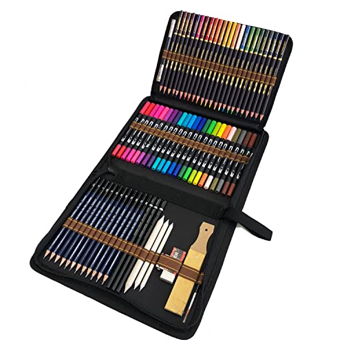 QUER Buntstifte Filzstifte Set, 24 Pinselstifte mit Doppelter Spitze, 24 Aquarellstifte, 12 Skizzierstifte und Malbuch für Kinder und Erwachsene von QUER