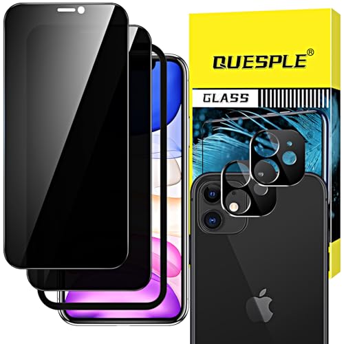 [2+2 Stück] QUESPLE Sichtschutz für iPhone 11 6,1 Zoll Schutzfolie, 2 Stück Privacy Panzer Schutz Glas und Kameraschutz, 9H Härte Displayschutz Folie mit Installationswerkzeug, Anti-Kratzen/Blasenfrei von QUESPLE