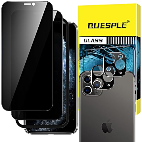 QUESPLE [2+2 Stück] Panzerglas Sichtschutz für iPhone 11 Pro Max 6,5 Zoll, 2 Stück Anti-Spähen Screen Privatsphäre Schutzfolie und Kameraschutz, 9H Härte Gehärtetem Glas Displayschutzfolie von QUESPLE