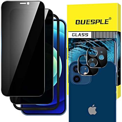 QUESPLE [2+2 Stück] Panzerglas Sichtschutz für iPhone 12 6,1 Zoll, 2 Stück Anti-Spähen Screen Privatsphäre Schutzfolie und Kameraschutz, 9H Härte Gehärtetem Glas Displayschutzfolie von QUESPLE
