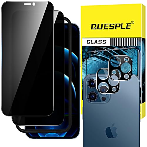 QUESPLE [2+2 Stück] Panzerglas Sichtschutz für iPhone 12 Pro Max 6,7 Zoll, 2 Stück Anti-Spähen Screen Privatsphäre Schutzfolie und Kameraschutz, 9H Härte Gehärtetem Glas Displayschutzfolie von QUESPLE