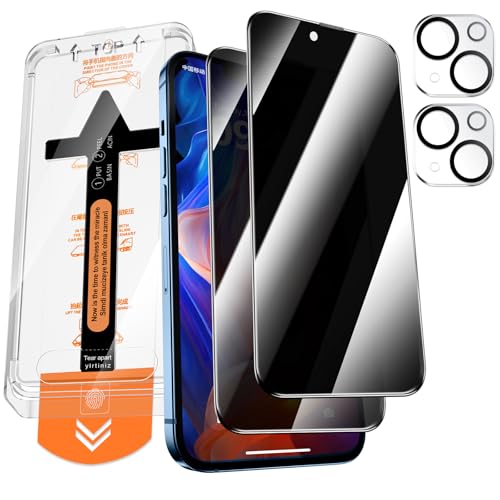 QUESPLE Panzerglas Sichtschutz für iPhone 13 mit Kamera Schutz, [Auto-Installation] Anti-Spähen Full Screen Privatsphäre Schutzfolie, 9H Härte Gehärtetem Glas Displayschutzfolie, 2+2 Stück von QUESPLE