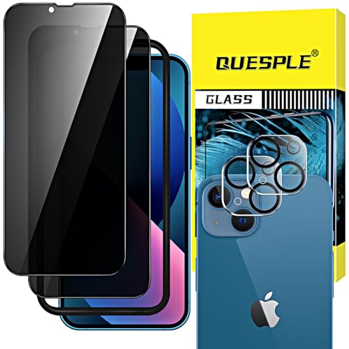 QUESPLE [2+2 Stück] Panzerglas Sichtschutz für iPhone 13 6,1 Zoll, 2 Stück Anti-Spähen Screen Privatsphäre Schutzfolie und Kameraschutz, 9H Härte Gehärtetem Glas Displayschutzfolie von QUESPLE