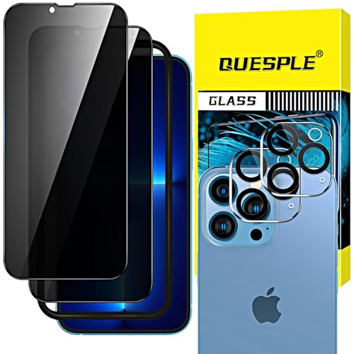 QUESPLE [2+2 Stück] Panzerglas Sichtschutz für iPhone 13 Pro Max 6,7 Zoll, 2 Stück Anti-Spähen Screen Privatsphäre Schutzfolie und Kameraschutz, 9H Härte Gehärtetem Glas Displayschutzfolie von QUESPLE