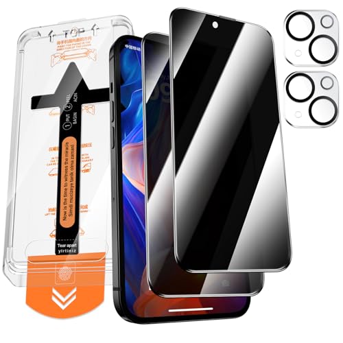 QUESPLE Panzerglas Sichtschutz für iPhone 15 mit Kamera Schutz, [Auto-Installation] Anti-Spähen Full Screen Privatsphäre Schutzfolie, 9H Härte Gehärtetem Glas Displayschutzfolie, 2+2 Stück von QUESPLE