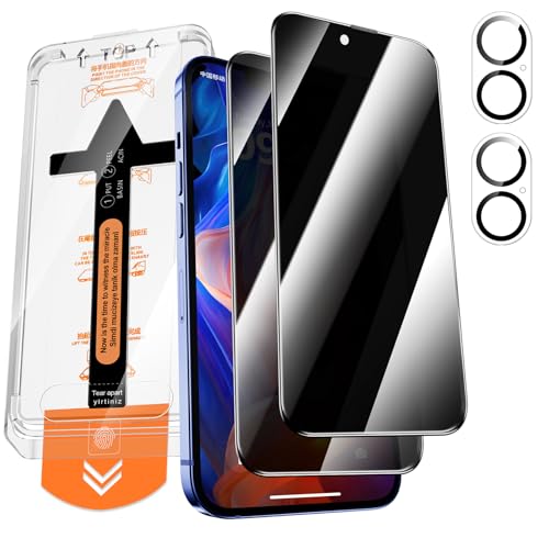 QUESPLE Panzerglas Sichtschutz für iPhone 16 mit Kamera Schutz, [Auto-Installation] Anti-Spähen Full Screen Privatsphäre Schutzfolie, 9H Härte Gehärtetem Glas Displayschutzfolie, 2+2 Stück von QUESPLE