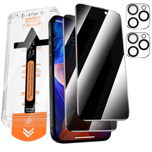 QUESPLE Panzerglas Sichtschutz für iPhone 16 Pro mit Kamera Schutz, [Auto-Installation] Anti-Spähen Full Screen Privatsphäre Schutzfolie, 9H Härte Gehärtetem Glas Displayschutzfolie, 2+2 Stück von QUESPLE