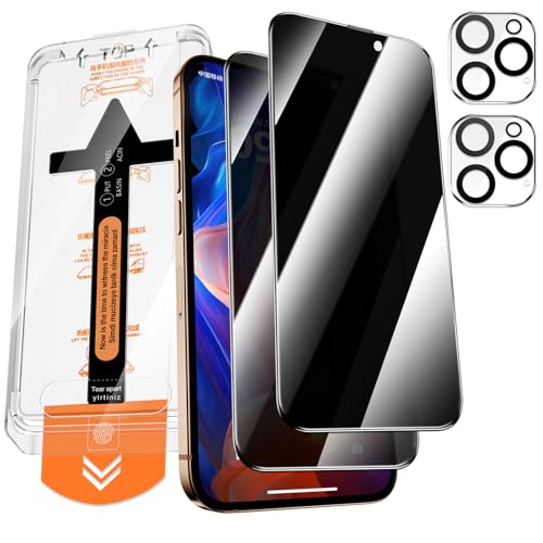 QUESPLE Panzerglas Sichtschutz für iPhone 16 Pro Max mit Kamera Schutz, [Auto-Installation] Anti-Spähen Full Screen Privatsphäre Schutzfolie, 9H Härte Gehärtetem Glas Displayschutzfolie, 2+2 Stück von QUESPLE