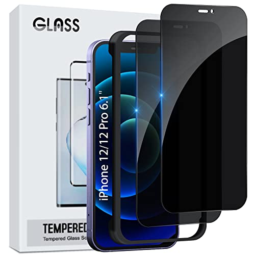 QUESPLE [2 Pack[Full Coverage] Anti Spy Privacy Screen Protector for iPhone 12/iPhone 12 Pro(6.1 ''), Ture 28° Anti Peeping-[Easy Installation Frame] HD [Bubble Free] Privacy Tempered Glass Film von QUESPLE