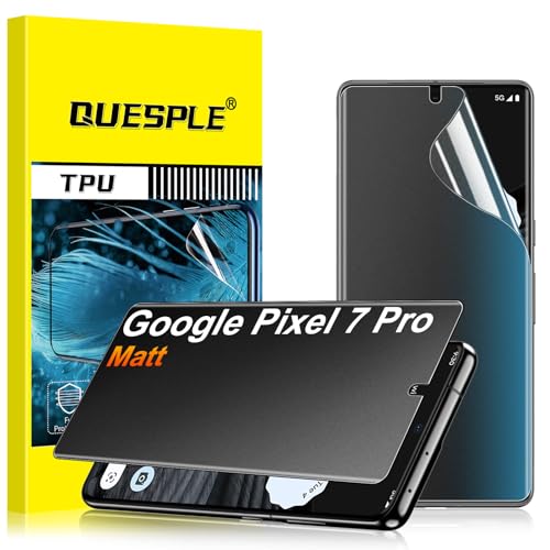 QUESPLE [2 Stück] Matt Privacy Schutzfolie für Google Pixel 7 Pro, 28° Anti Spähen Matte Blendschutz Sichtschutz, Fingerabdruck-ID Unterstützen Weich TPU Displayschutzfolie Anti-Spy Folie﻿ von QUESPLE