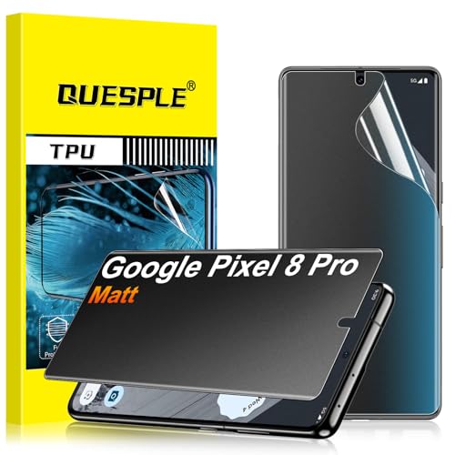 QUESPLE [2 Stück] Matt Privacy Schutzfolie für Google Pixel 8 Pro, 28° Anti Spähen Matte Blendschutz Sichtschutz, Fingerabdruck-ID Unterstützen Weich TPU Displayschutzfolie Anti-Spy Folie﻿ von QUESPLE